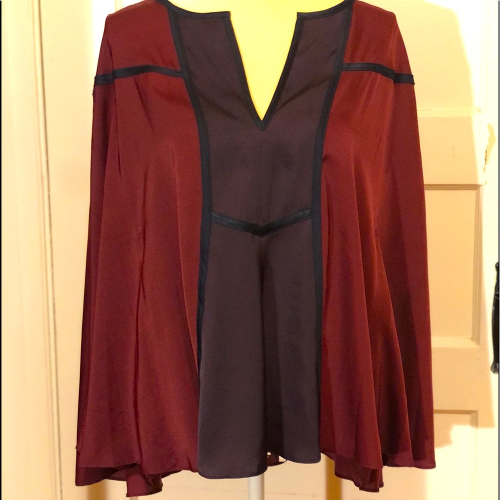 BCBG burgundy Poncho blouse.